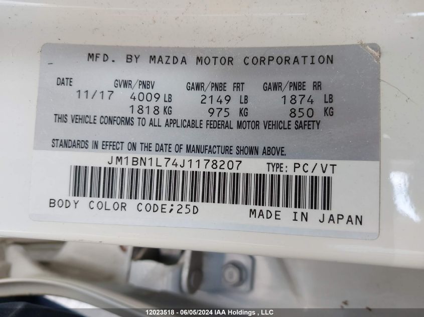 2018 Mazda 3 Sport VIN: JM1BN1L74J1178207 Lot: 12023518