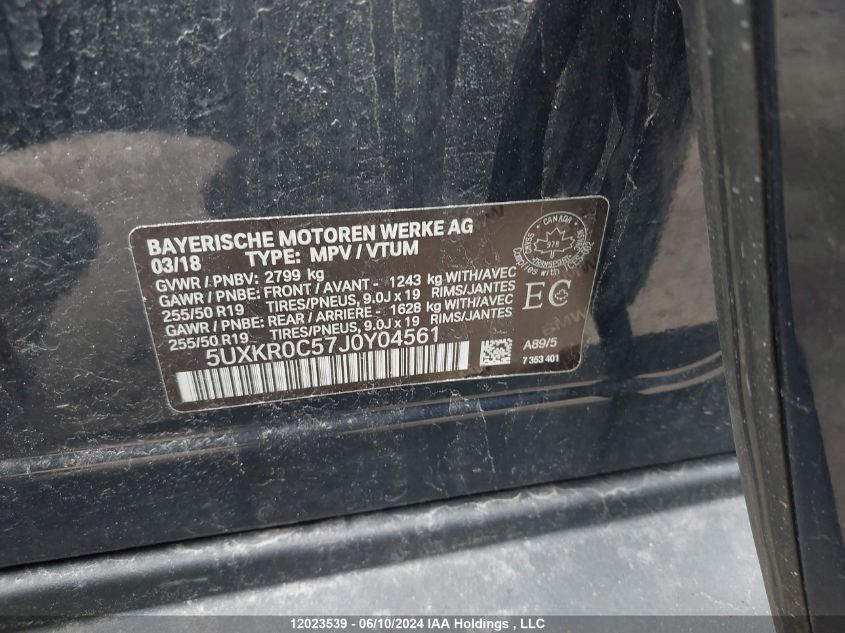 2018 BMW X5 VIN: 5UXKR0C57J0Y04561 Lot: 12023539