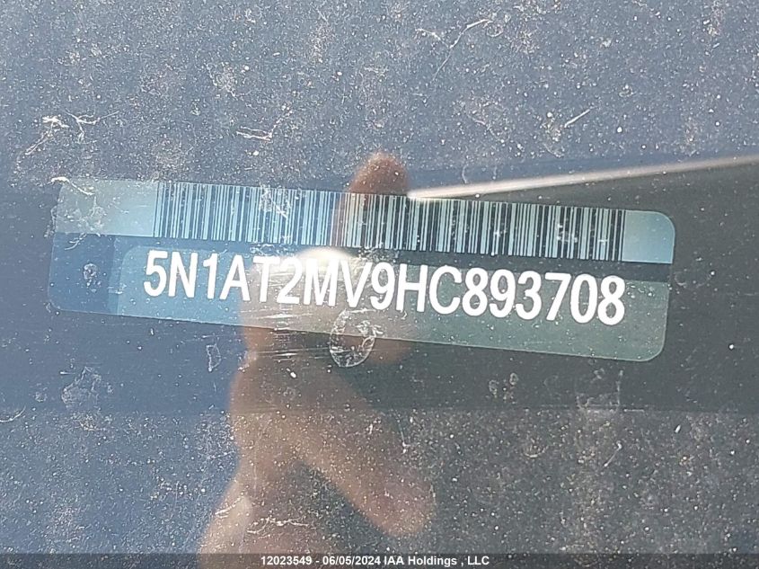 2017 Nissan Rogue VIN: 5N1AT2MV9HC893708 Lot: 12023549