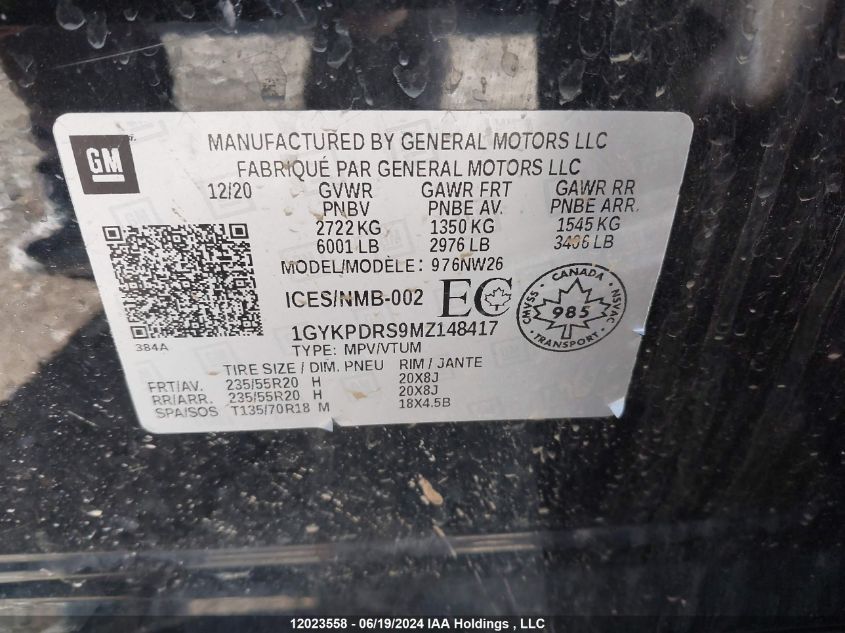 2021 Cadillac Xt6 Premium Luxury VIN: 1GYKPDRS9MZ148417 Lot: 12023558