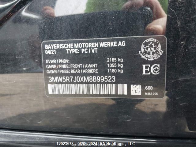 2021 BMW 330Xi VIN: 3MW5R7J0XM8B99523 Lot: 12023573