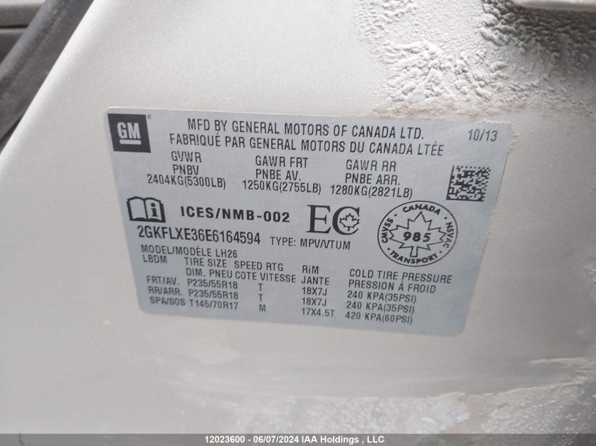 2014 GMC Terrain VIN: 2GKFLXE36E6164594 Lot: 12023600