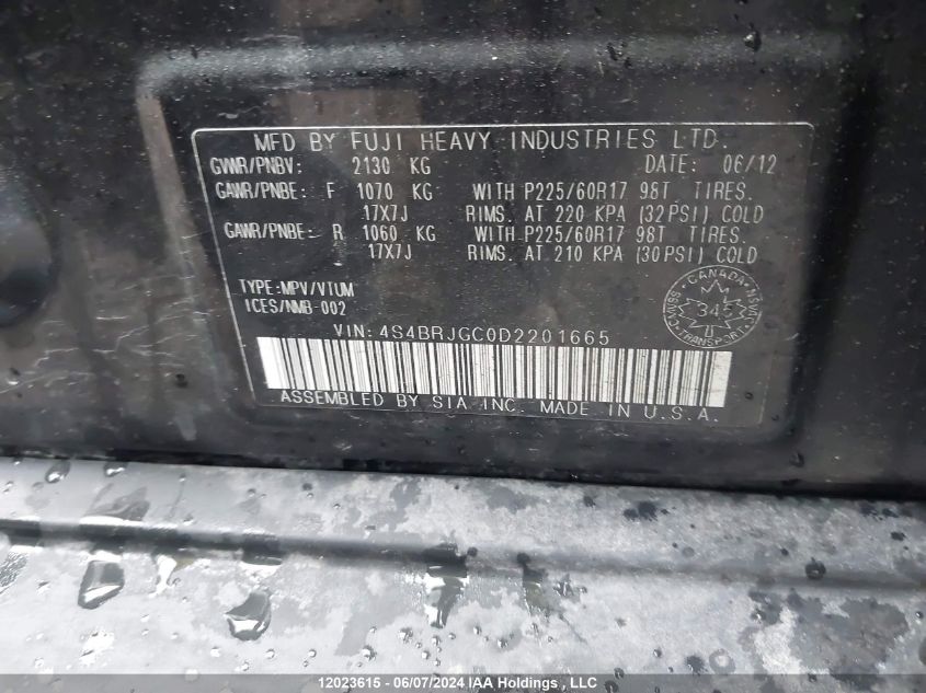 2013 Subaru Outback VIN: 4S4BRJGC0D2201665 Lot: 12023615