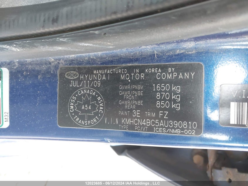 2010 Hyundai Accent VIN: KMHCN4BC5AU390810 Lot: 12023685