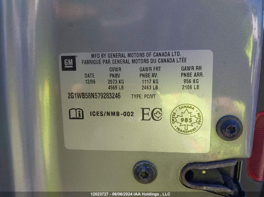 2007 Chevrolet Impala VIN: 2G1WB58N579283246 Lot: 12023727