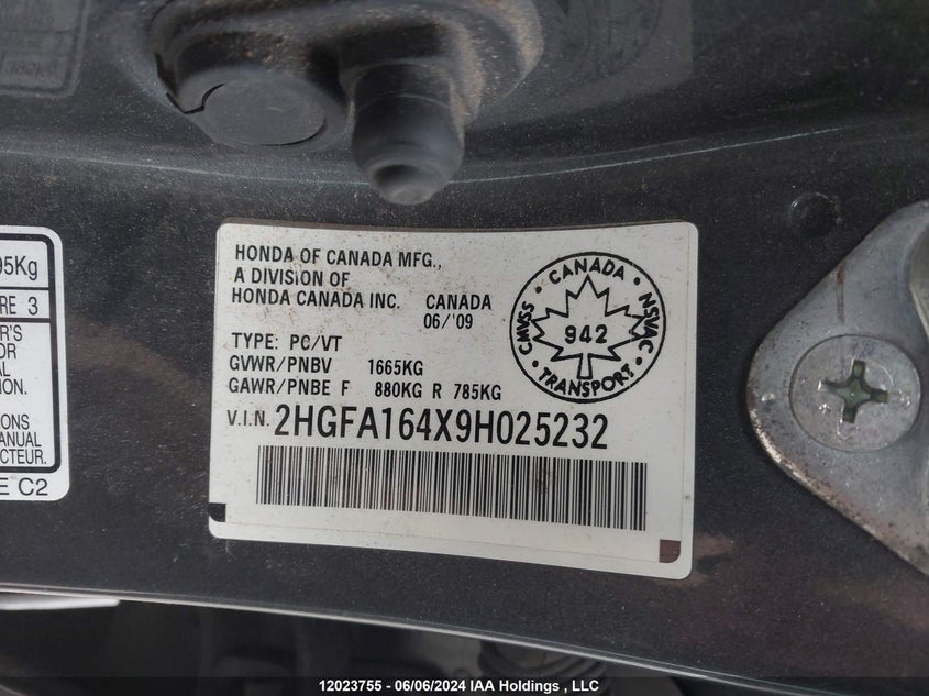 2009 Honda Civic Dx-G VIN: 2HGFA164X9H025232 Lot: 12023755