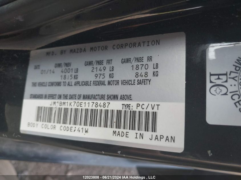 2014 Mazda 3 Sport VIN: JM1BM1K70E1178487 Lot: 12023808