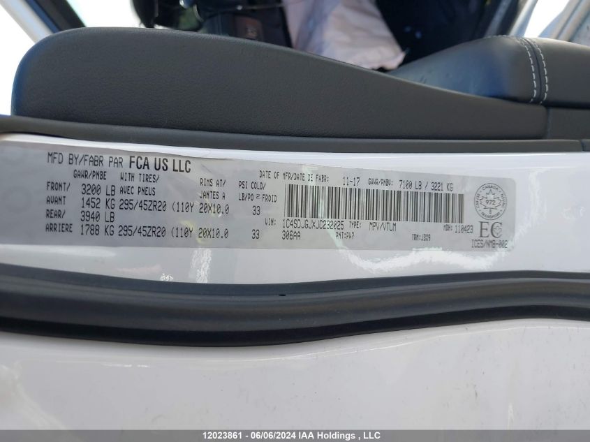 2018 Dodge Durango Srt VIN: 1C4SDJGJXJC232025 Lot: 12023861