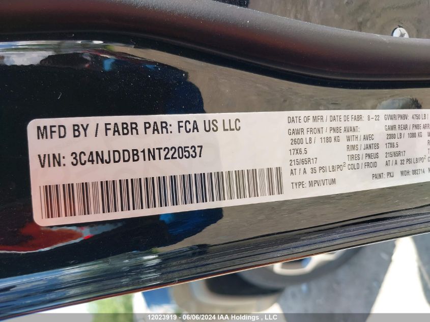 2022 Jeep Compass Trailhawk Elite VIN: 3C4NJDDB1NT220537 Lot: 12023919