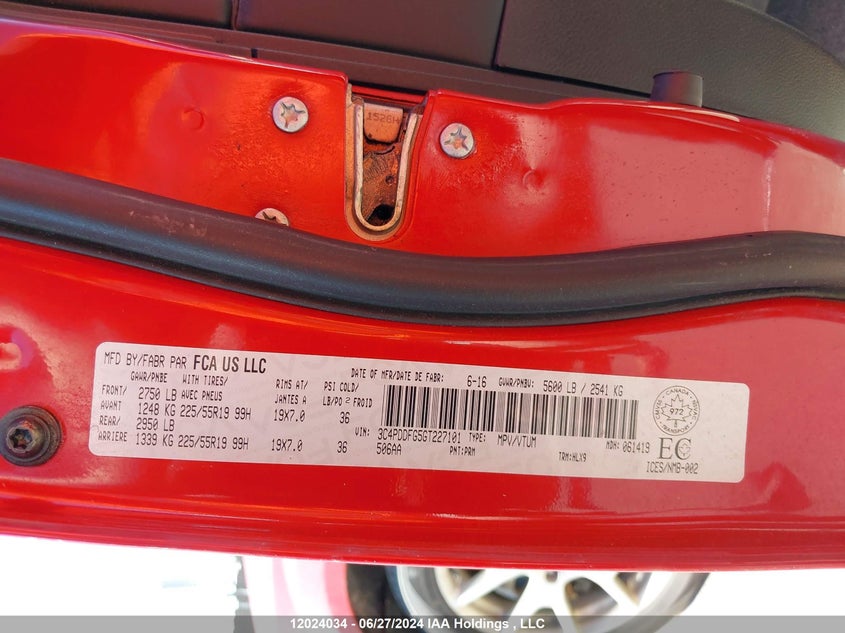 2016 Dodge Journey R/T VIN: 3C4PDDFG5GT227101 Lot: 12024034