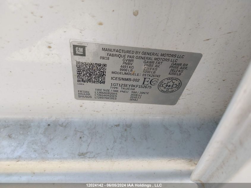 2019 GMC Sierra K2500 Denali VIN: 1GT12SEY0KF152675 Lot: 12024142