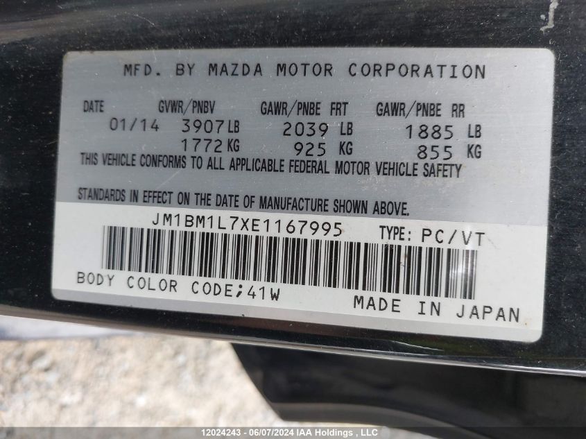 2014 Mazda Mazda3 VIN: JM1BM1L7XE1167995 Lot: 12024243