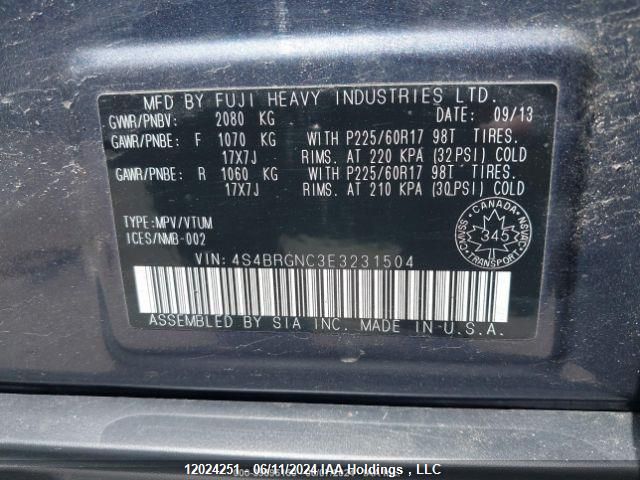 2014 Subaru Outback VIN: 4S4BRGNC3E3231504 Lot: 12024251