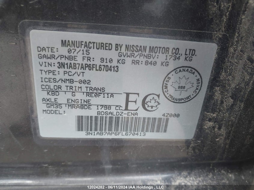 2015 Nissan Sentra VIN: 3N1AB7AP6FL670413 Lot: 12024282