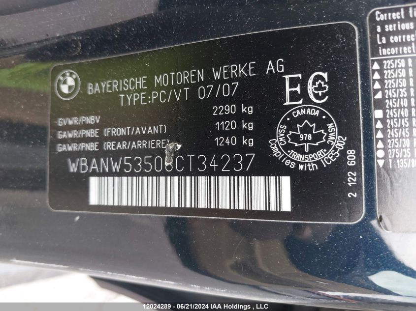 2008 BMW 5 Series VIN: WBANW53508CT34237 Lot: 12024289