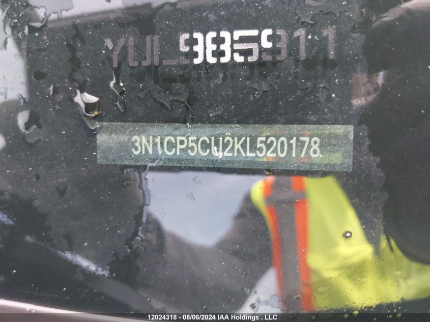 2019 Nissan Kicks S/Sr/Sv VIN: 3N1CP5CU2KL520178 Lot: 12024318