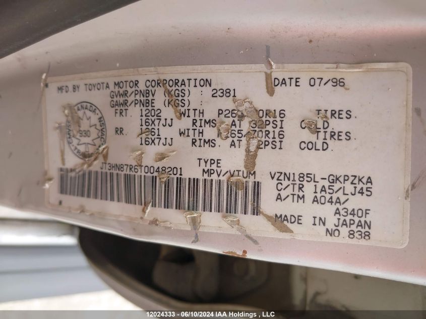 1996 Toyota 4Runner Limited VIN: JT3HN87R6T0048201 Lot: 12024333