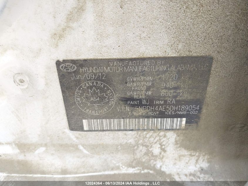 2013 Hyundai Elantra Gls/Limited VIN: 5NPDH4AE5DH189054 Lot: 12024364