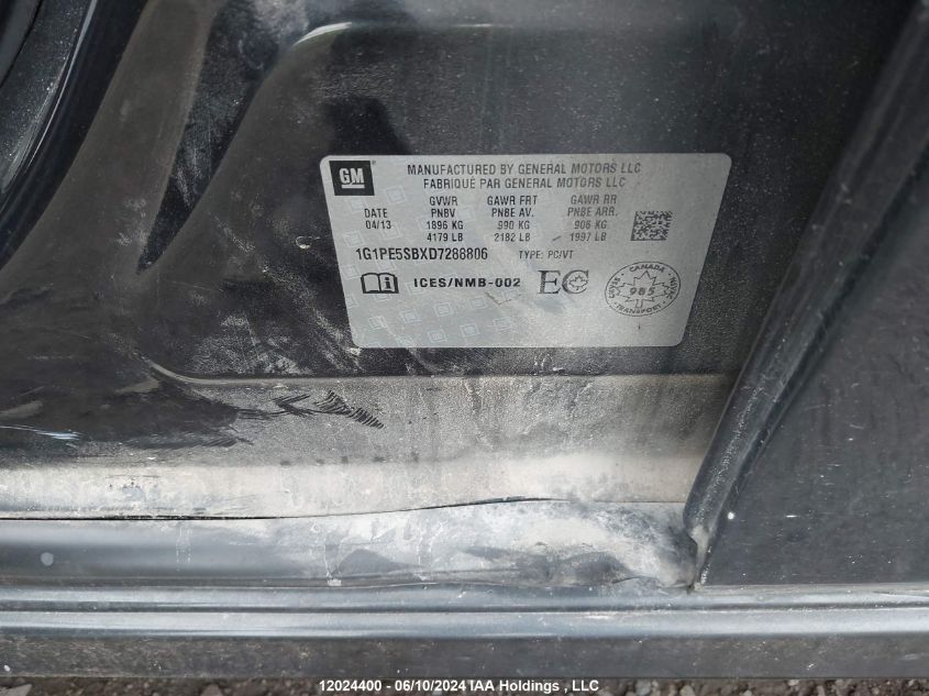 2013 Chevrolet Cruze VIN: 1G1PE5SBXD7288806 Lot: 12024400