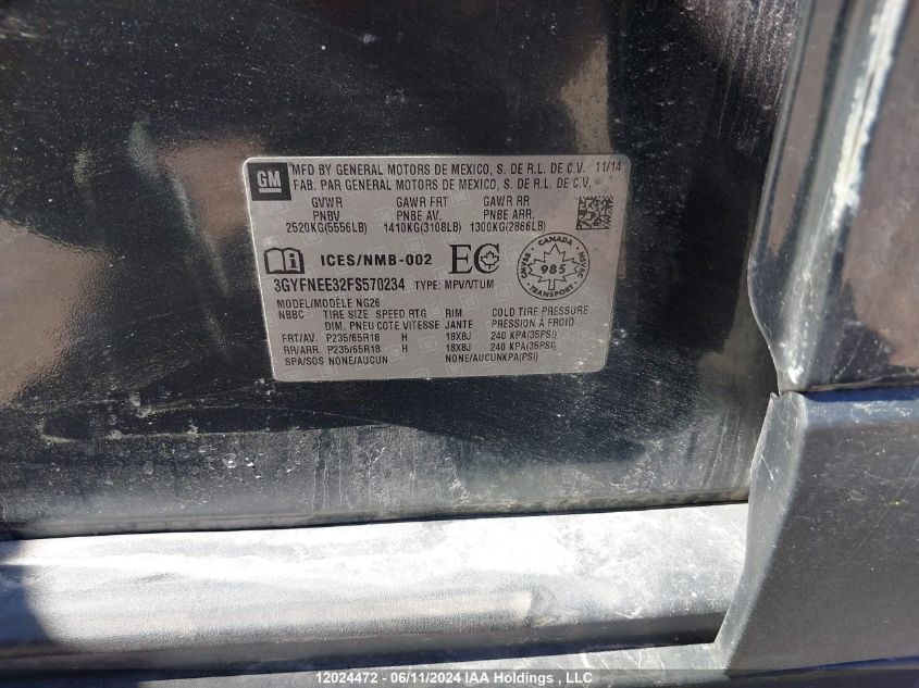 2015 Cadillac Srx VIN: 3GYFNEE32FS570234 Lot: 12024472
