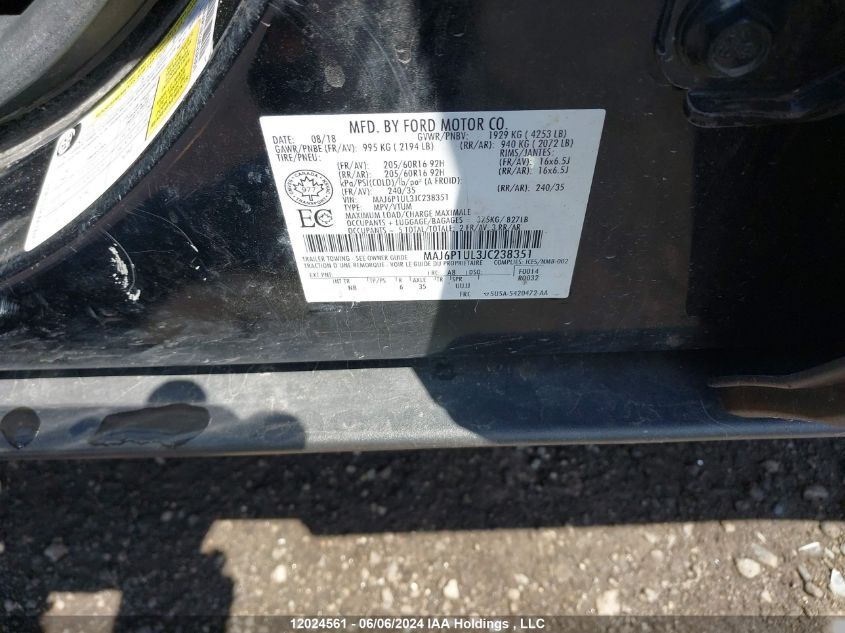 2018 Ford Ecosport VIN: MAJ6P1UL3JC238351 Lot: 12024561