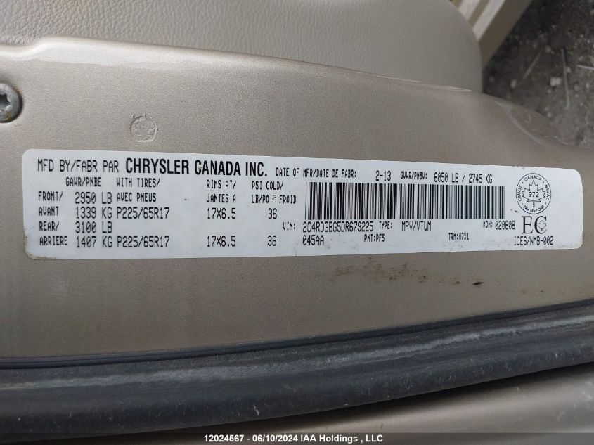 2013 Dodge Grand Caravan Se/Sxt VIN: 2C4RDGBG5DR679225 Lot: 12024567