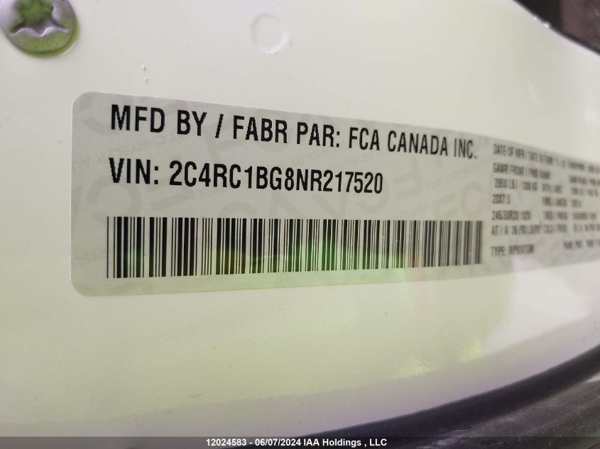 2022 Chrysler Pacifica Touring L VIN: 2C4RC1BG8NR217520 Lot: 12024583