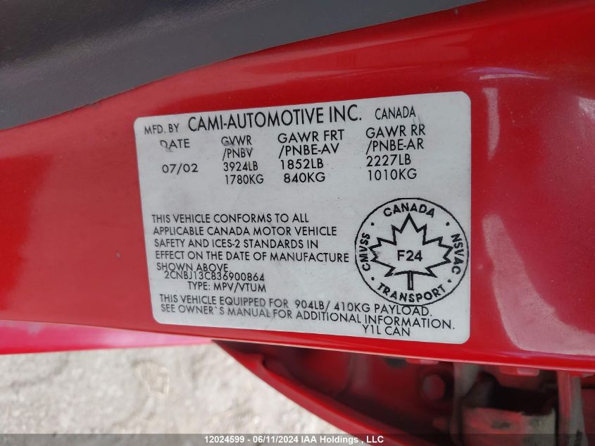 2003 Chevrolet Tracker VIN: 2CNBJ13C836900864 Lot: 12024599