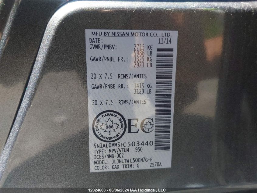 5N1AL0MM5FC503440 2015 Infiniti Qx60