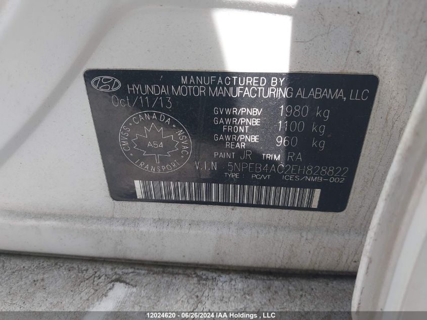 5NPEB4AC2EH828822 2014 Hyundai Sonata