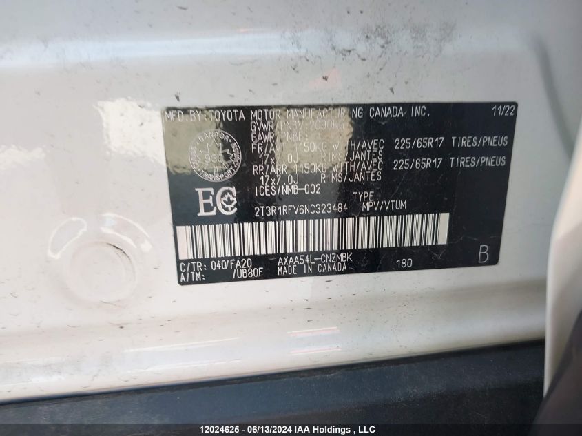 2022 Toyota Rav4 Xle VIN: 2T3R1RFV6NC323484 Lot: 12024625