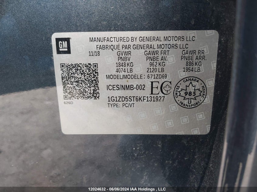 2019 Chevrolet Malibu VIN: 1G1ZD5ST6KF131927 Lot: 12024632