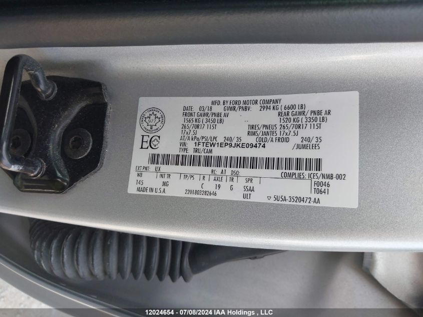 2018 Ford F-150 Xlt VIN: 1FTEW1EP9JKE09474 Lot: 12024654