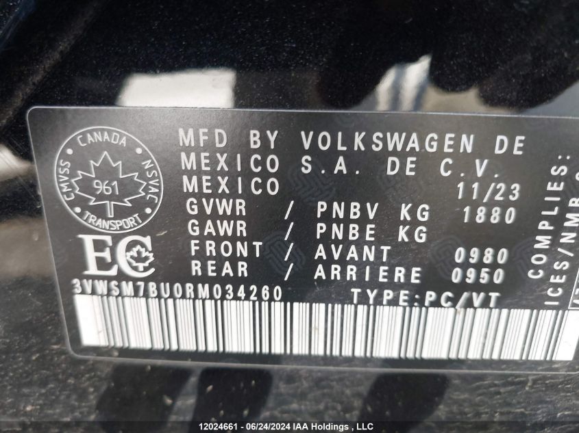 2024 Volkswagen Jetta VIN: 3VWSM7BU0RM034260 Lot: 12024661