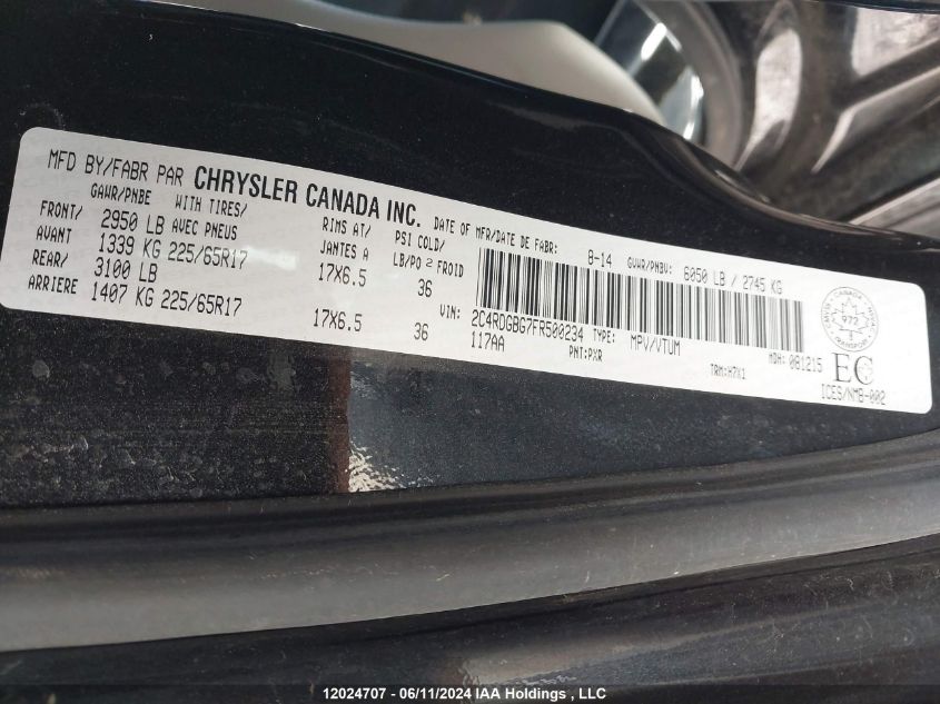 2015 Dodge Grand Caravan Se/Sxt VIN: 2C4RDGBG7FR500234 Lot: 12024707