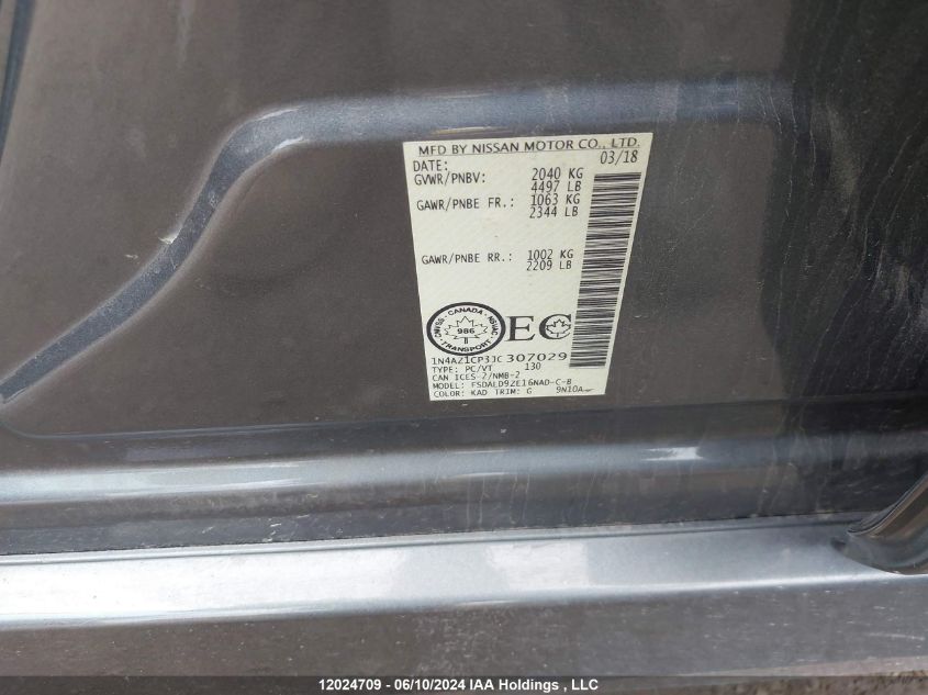 2018 Nissan Leaf S/Sv/Sl VIN: 1N4AZ1CP3JC307029 Lot: 12024709