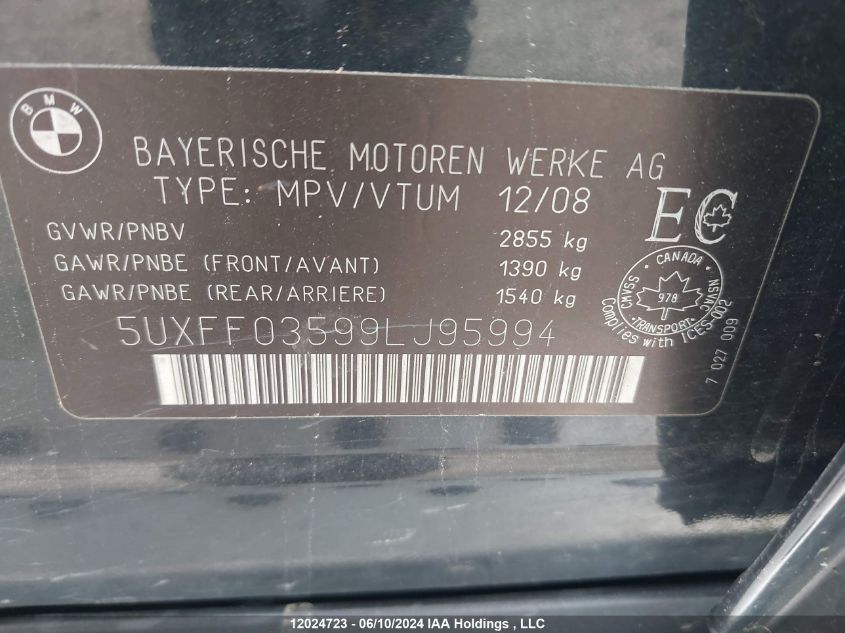 2009 BMW X5 xDrive35D VIN: 5UXFF03599LJ95994 Lot: 12024723