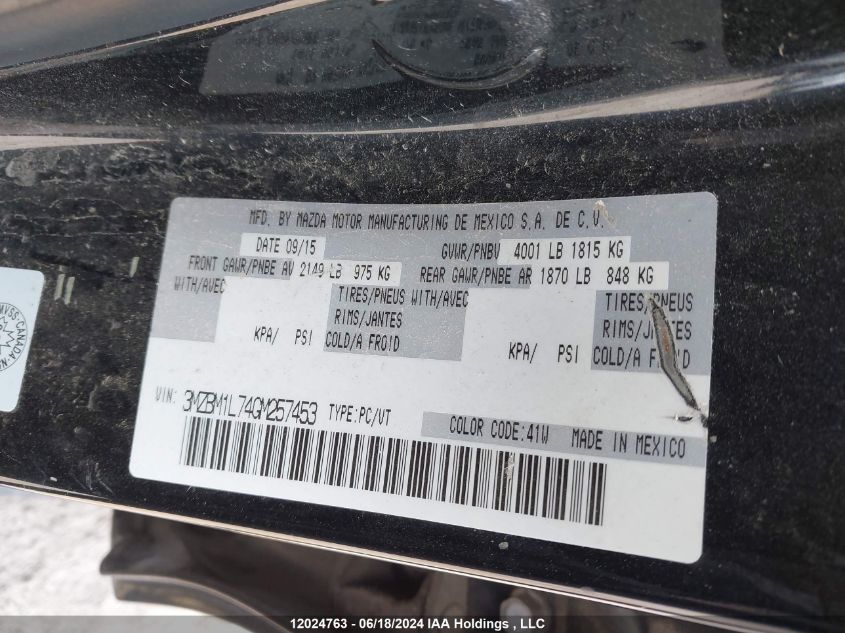 2016 Mazda Mazda3 VIN: 3MZBM1L74GM257453 Lot: 12024763