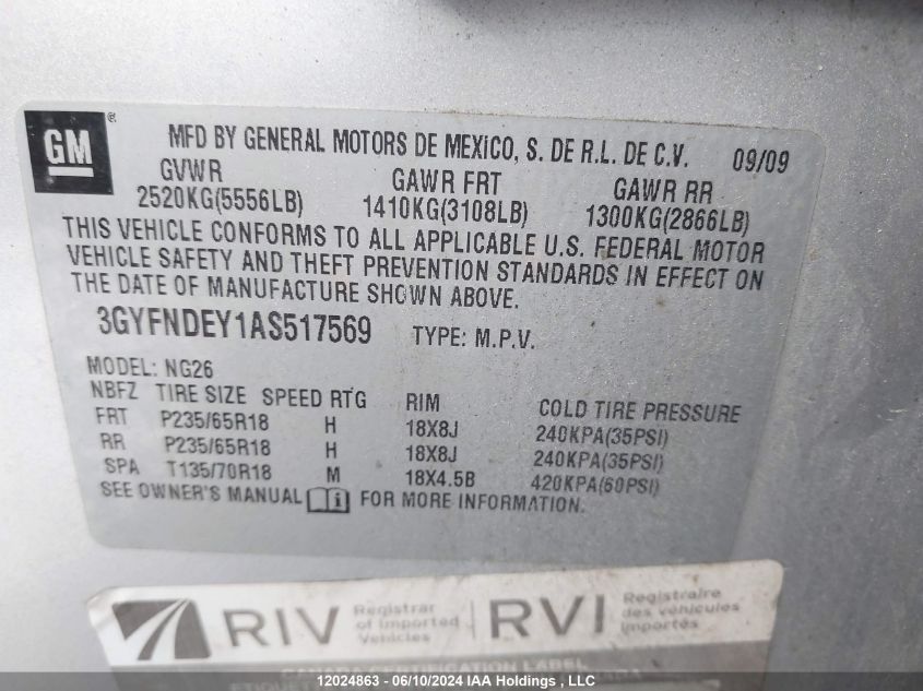 2010 Cadillac Srx Luxury Collection VIN: 3GYFNDEY1AS517569 Lot: 12024863