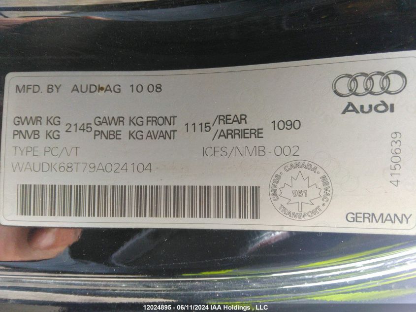 2009 Audi A5 VIN: WAUDK68T79A024104 Lot: 12024895