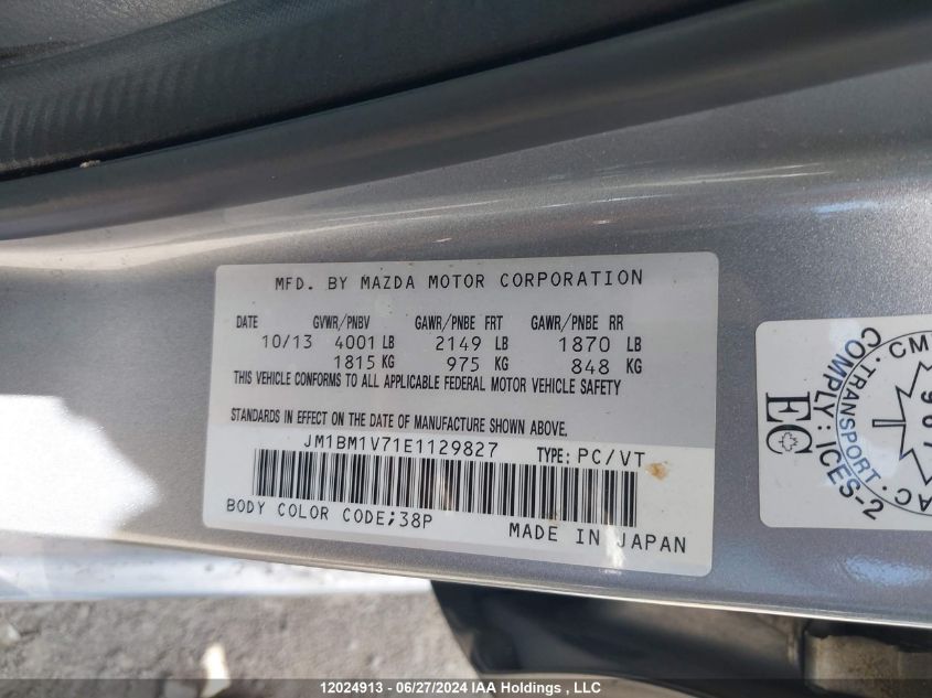 2014 Mazda Mazda3 VIN: JM1BM1V71E1129827 Lot: 12024913