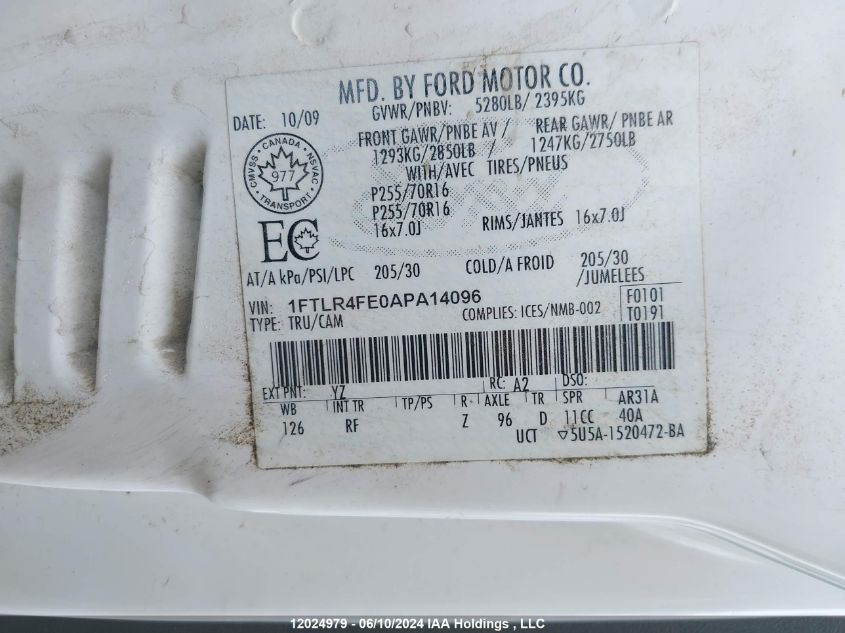 2010 Ford Ranger Super Cab VIN: 1FTLR4FE0APA14096 Lot: 12024979