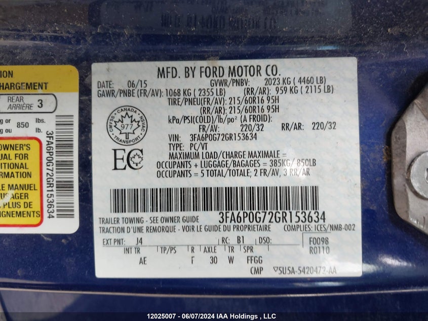 2016 Ford Fusion S VIN: 3FA6P0G72GR153634 Lot: 12025007