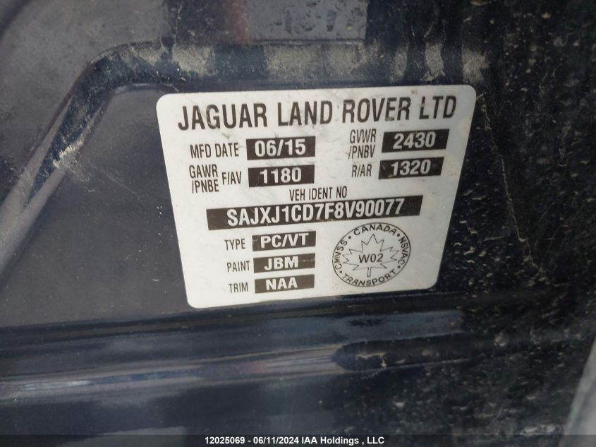 2015 Jaguar Xj VIN: SAJXJ1CD7F8V90077 Lot: 12025069