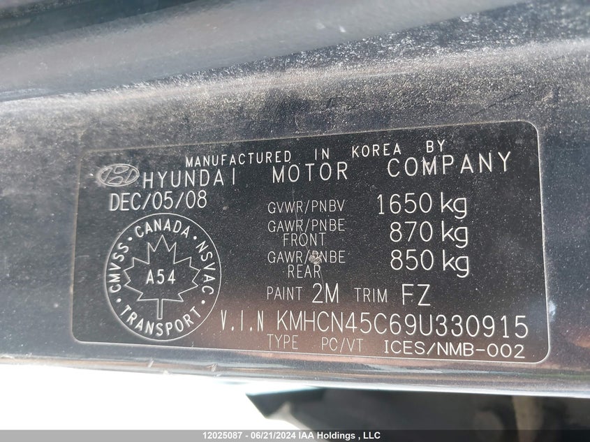 2009 Hyundai Accent VIN: KMHCN45C69U330915 Lot: 12025087