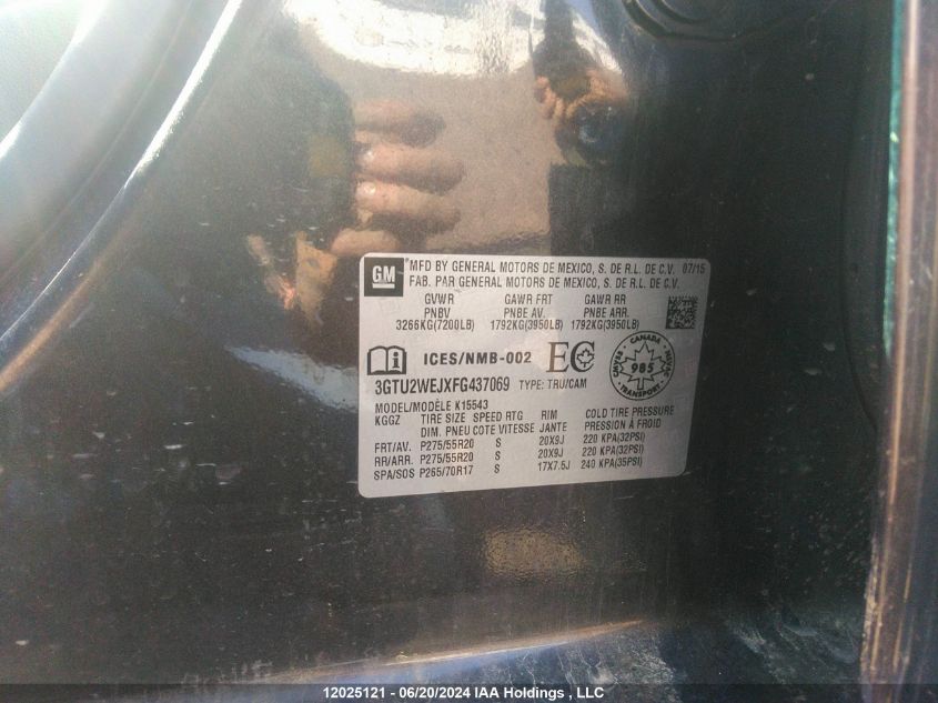 2015 GMC Sierra K1500 Denali VIN: 3GTU2WEJXFG437069 Lot: 12025121