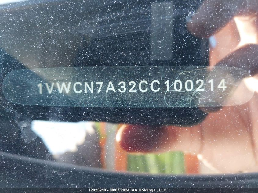 2012 Volkswagen Passat VIN: 1VWCN7A32CC100214 Lot: 12025219