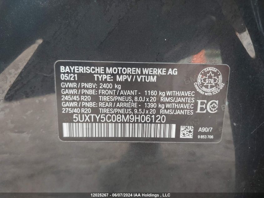 2021 BMW X3 xDrive30I VIN: 5UXTY5C08M9H06120 Lot: 12025267