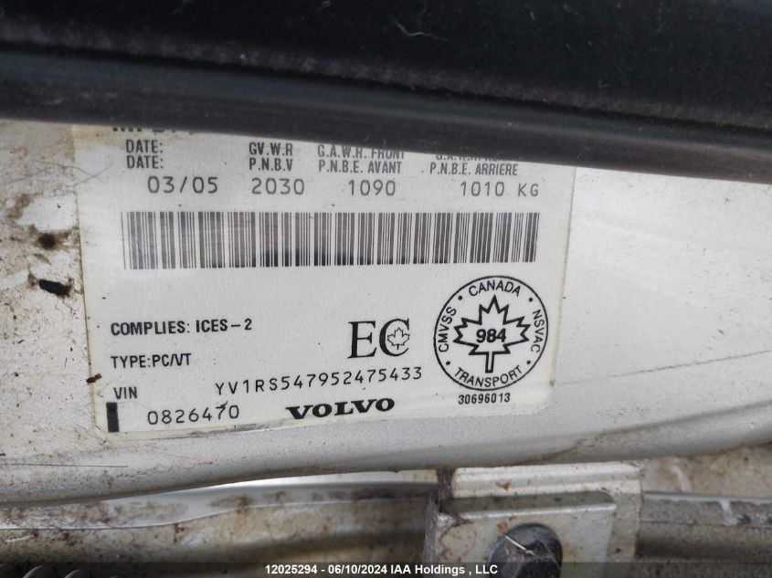 2005 Volvo S60 T5 VIN: YV1RS547952475433 Lot: 12025294