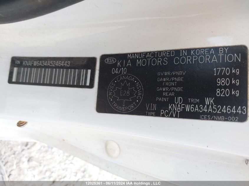 2010 Kia Forte Sx VIN: KNAFW6A34A5246443 Lot: 12025361